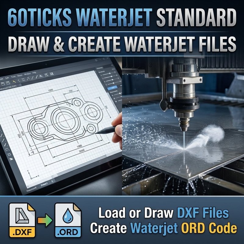 60Ticks Waterjet Standard: load or draw DXF files and create waterjet ORD files